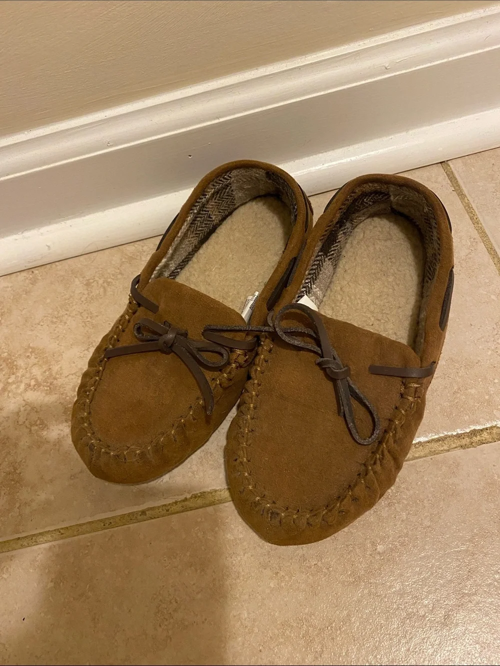 Kids Cozy Brown Suede Moccasin Slippers